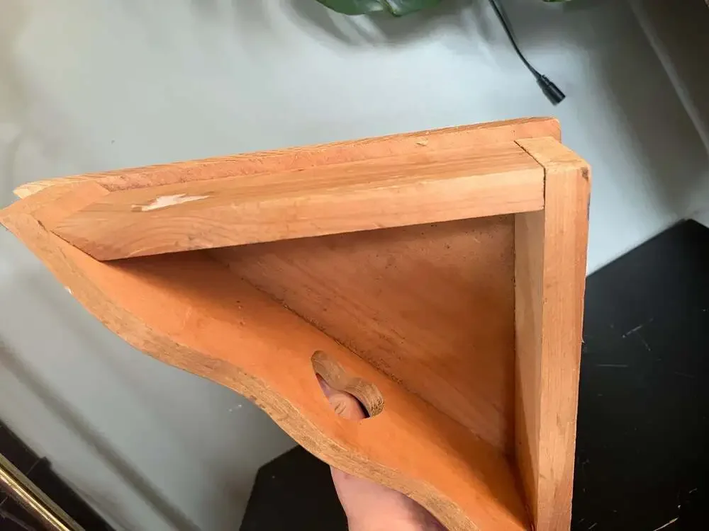 Vintage Wooden Corner Wall Shelf with Heart Cutout